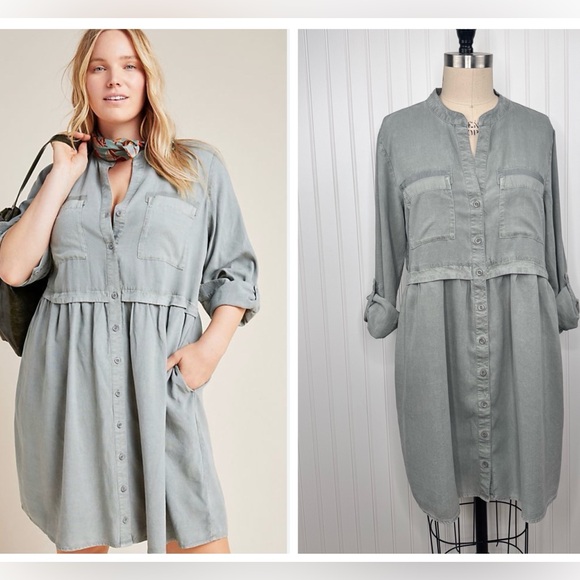 cloth & stone Dresses & Skirts - Anthropologie Cloth & Stone Relaxed Fit Shirt Dress Long Sleeves Lila Chambray M